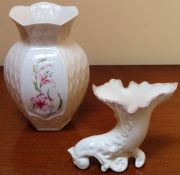Two pieces of Belleek pottery. Largest App. 21cm H