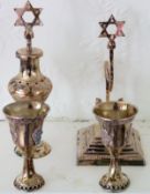 Two similar Silver coloured Kiddush cups, plus two other Jewish related items All appear in