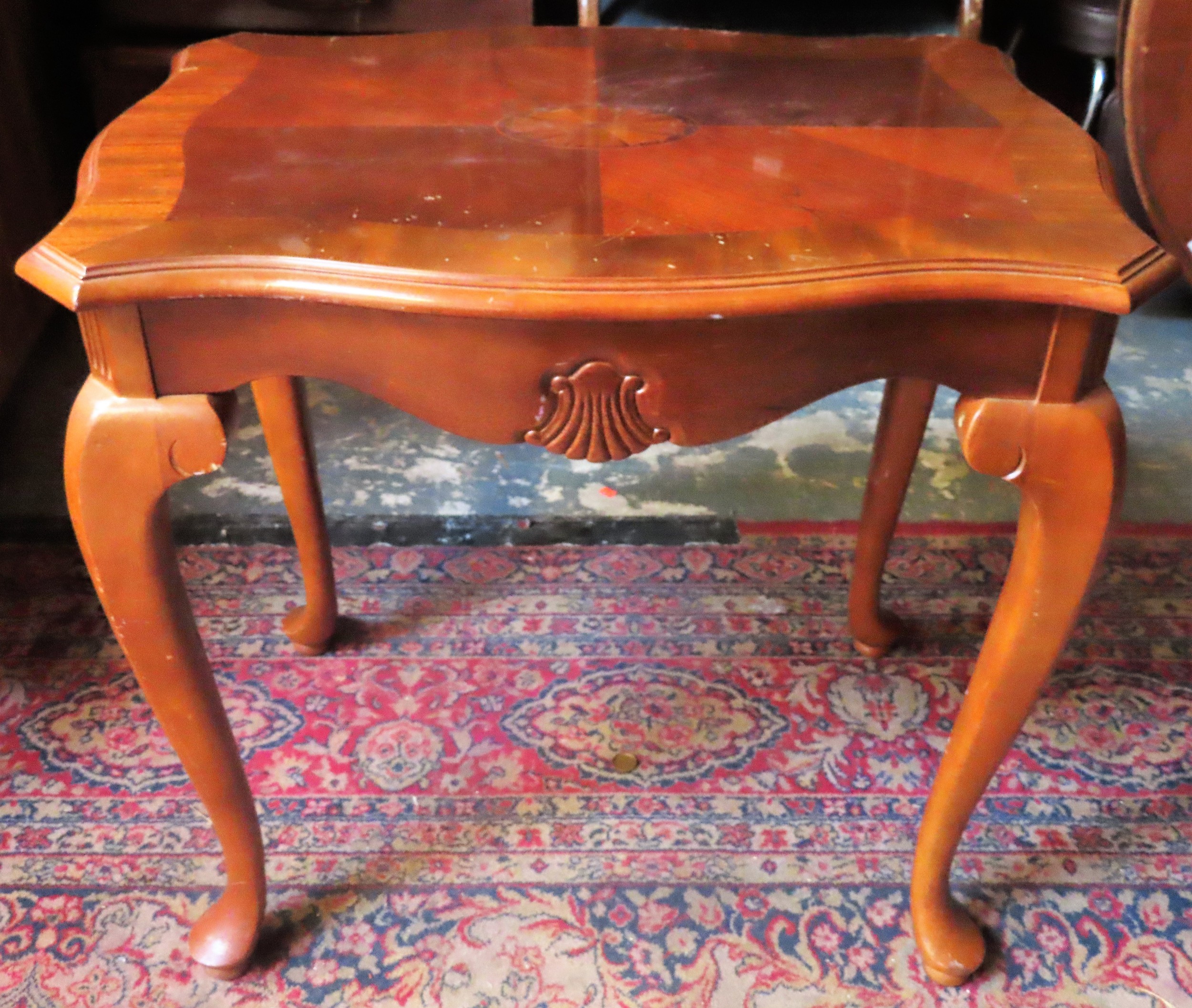 20th century Italian inlaid side table with brush and slide. App. 65cm H x 69cm W x 49cm D
