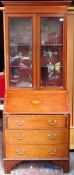 Edwardian mahogany shell inlaid Bureau Bookcase. App. 199cm H x 76cm W x 44cm D
