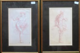 Pair of gilt framed portraits depicting classical style figures. App. 35 x 21.5cm
