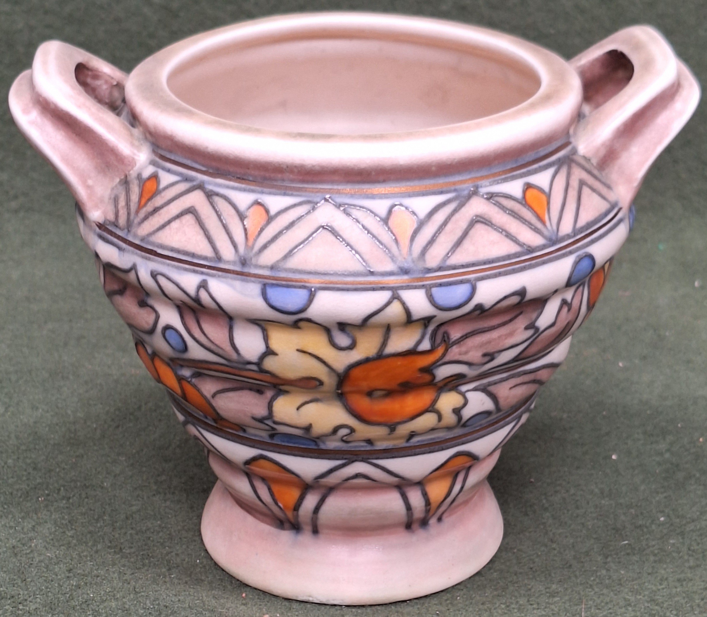 Charlotte Rhead for Crown Ducal Ankara pattern tube lined ceramic two handled vase