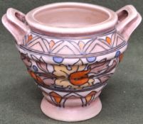 Charlotte Rhead for Crown Ducal Ankara pattern tube lined ceramic two handled vase