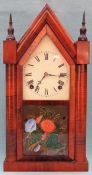 19th century Rosewood veneered gothic style Eight day American mantle clock