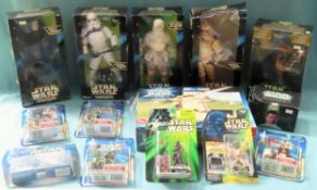Collection of various boxed and carded Star Wars figures including Hasbro, Action Collection etc