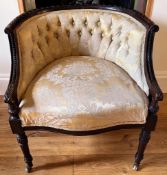SMALL MAHOGANY FRAMED BUTTON BACK CHAIR