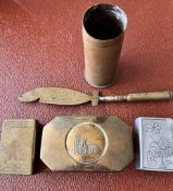 FIVE PIECES OF TRENCH ART, DUNKIRK, DOMZI COLOGNE, ETC.