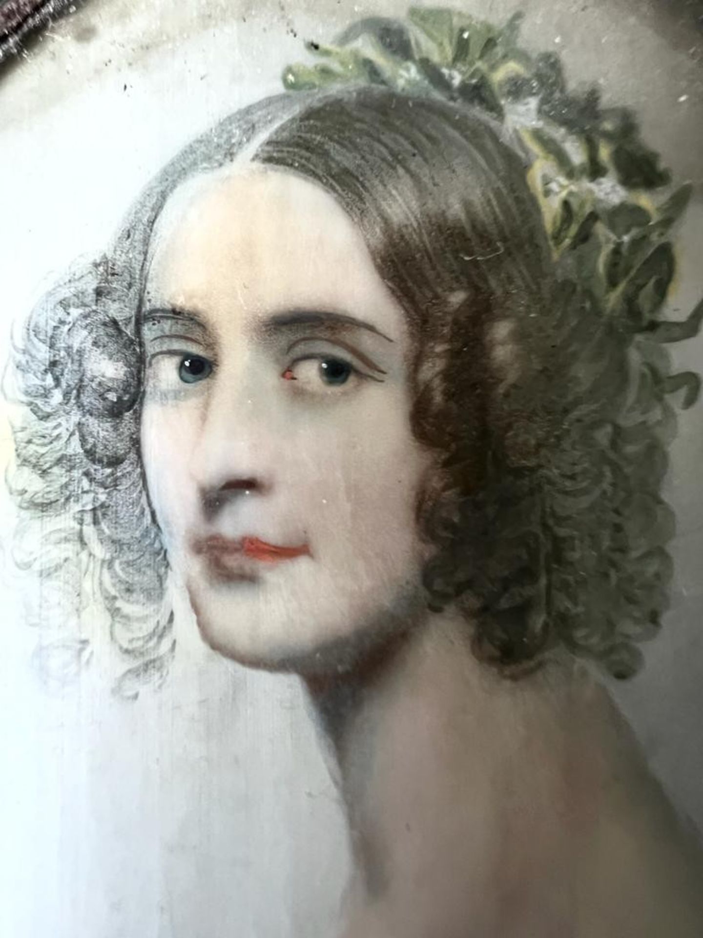 VICTORIA MINIATURE PORTRAIT OF LADY IN SILK FROCK, INITIALLED ON BACK, CIRCA 1850, APPROX 9 x 6.5cm - Image 2 of 3