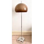 1970s STANDARD LAMP WITH MINK COLOURED GLASS SHADE