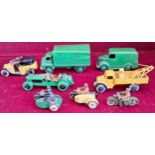 PARCEL OF VARIOUS UNBOXED DINKY AND OTHER DIECAST VEHICLES INCLUDING TROJAN VAN, MOTORCYCLES ETC