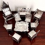 SILVER CORONATION CHAIR, LONDON 1920, WEIGHT APPROX 100g, PLUS SILVER COLOURED FURNITURE