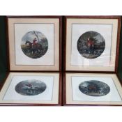 Set of 4 W. J. Shayer framed polychrome circular Hunting engravings. Approx. 44cms x 42cms all