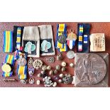 QUANTITY OF VARIOUS MEDALS, BUTTONS AND DEATH PLAQUE