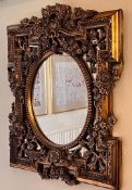 LATE 20th CENTURY ORNATE WALL MIRROR, APPROX 91 x 74cm