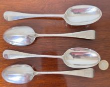 FOUR SILVER RATTAIL TABLE SPOONS , 1882, TOTAL WEIGHT APPROX 310g