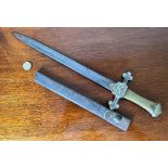 VICTORIAN DAGGER WITHIN LEATHER SCABBARD, APPROX 46cm LONG