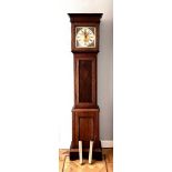 POLISHED CASE LONGCASE CLOCK OF SMALL SIZE, DATE UNKNOWN, TWO BRASS WEIGHTS, APPROX 176cm HIGH, HOOD