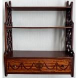 FINE SET OF INLAID MAHOGANY WALL SHELVES, APPROX 47cm HIGH, 41cm WIDE AND 15cm DEEP