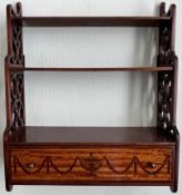 FINE SET OF INLAID MAHOGANY WALL SHELVES, APPROX 47cm HIGH, 41cm WIDE AND 15cm DEEP