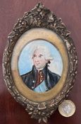 SMALL MINIATURE PORTRAIT OF A CLASSICAL GENTLEMAN, UNSIGNED, APPROX 7 x 6cm