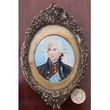 SMALL MINIATURE PORTRAIT OF A CLASSICAL GENTLEMAN, UNSIGNED, APPROX 7 x 6cm