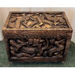 CARVED BOX WITH HINGED LID, APPROX 41 x 50 x 28cm