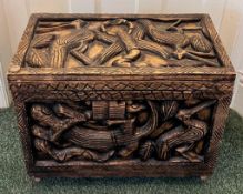 CARVED BOX WITH HINGED LID, APPROX 41 x 50 x 28cm