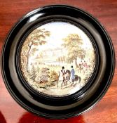 POT LID DEPICTING A COUNTRY HOUSE, APPROX 12cm