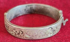 HALLMARKED SILVER SNAP BANGLE, BIRMINGHAM ASSAY DATED 1959, MAKERS MARKS WORN, STAMPED WAX FILLED.