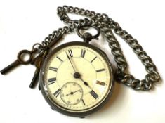 SILVER POCKET WATCH, MAKER AARONSON OF MANCHESTER, CHESTER ASSAY, AND SILVER CHAIN TO ACCORD