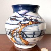 MOORCROFT VASE DEPICTING A FOX IN SNOW, APPROX 15cm HIGH
