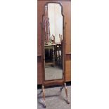 Walnut veneered vintage cheval mirror. App. 158cm H
