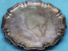 Hallmarked Silver salver on raised supports. Sheffield assay. Weight Approx. 338.7g