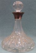 Pretty hallmarked silver banded glass small ships style decanter. Approx. 16cms H