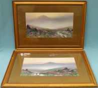 Pair of gilt framed paintings depicting country lakeside scenes, unsigned. Approx. 23cms x 43cms