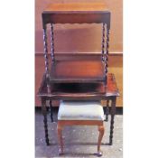 Two barley twist occasional tables, plus dressing stool