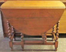 Early 20th century oak barley twist gateleg table. App. 73cm H x 92cm W x 43cm D
