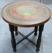Early/Mid 20th century brass topped folding Cairo table. App. 55cm H x 59cm Diameter