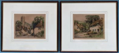 Henry G Walker - Pair of framed polychrome engravings, depicting country village scenes
