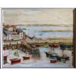 Mabel Mutter framed Oil on Board depicting Brixham Harbour, Devon. App. 40 x 50cm