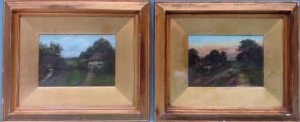 Marion Pritchard - Early 20th century pair of gilt framed watercolours, depicting country cottages