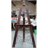 Large vintage Oak and cast metal artists easel. App. 200cm H x 66cm W