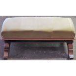 Mahogany framed upholstered double footstool, with removable feet. App. 86cm H