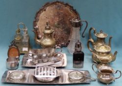 Parcel of various silver plated ware including tea/coffee set, hip flask, cruet items etc