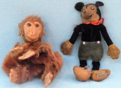 Vintage Deans rag book Mickey Mouse, plus early Monkey form hand puppet