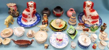 Sundry ceramics including Staffordshire spaniels, Poole vases, West German vase etc