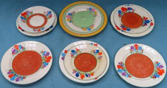 Quantity of various Clarice Cliff mostly saucers, side plates etc. mostly Crocus pattern