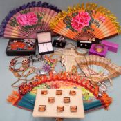 Sundry lot Inc. various costume jewellery, Rotary and other wristwatches, Oriental hand fans etc