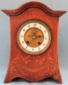 Late 19th/Early 20th century inlaid Mahogany mantle clock with circular enamelled brass dial