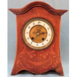 Late 19th/Early 20th century inlaid Mahogany mantle clock with circular enamelled brass dial